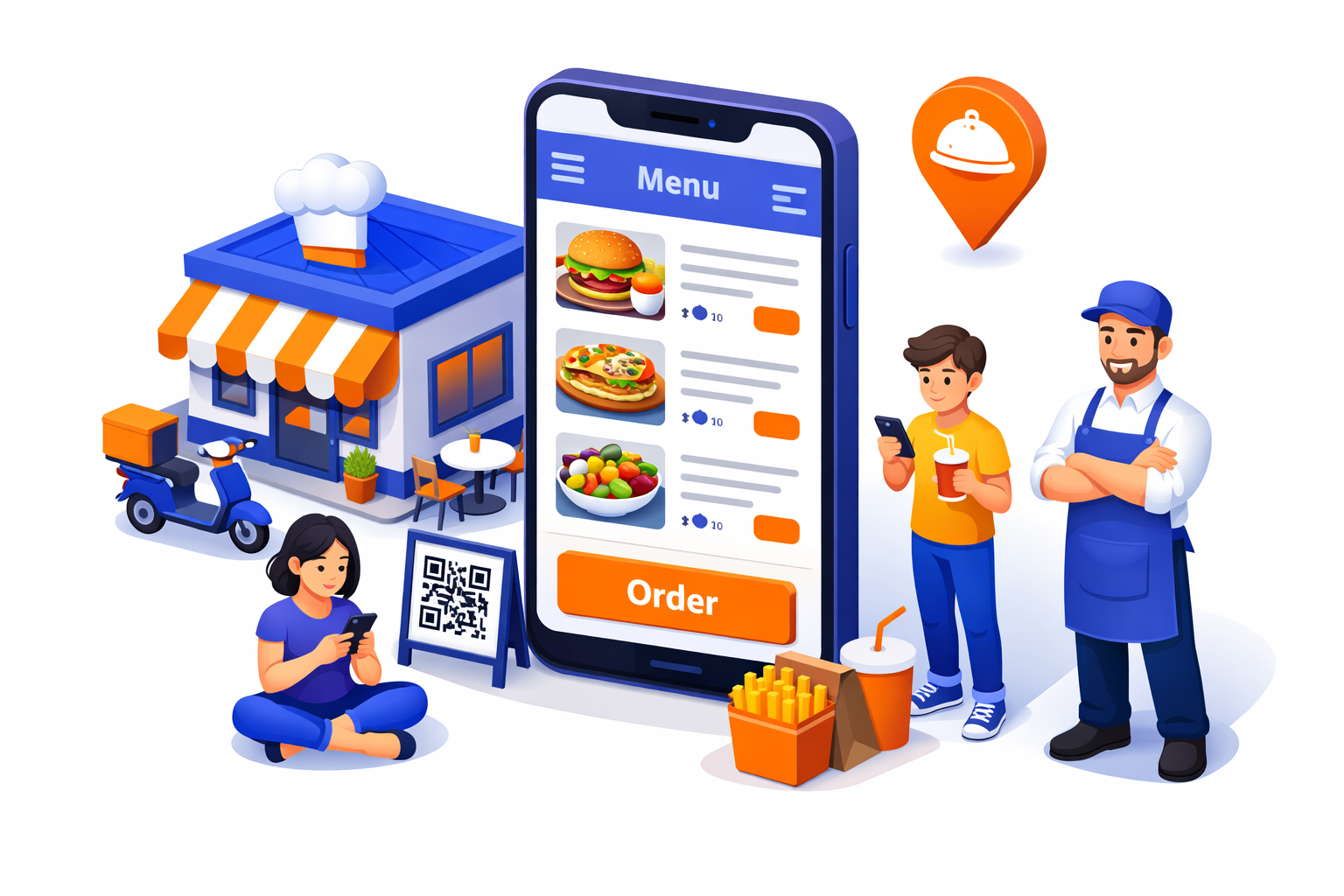 上萬點線上點餐系統 — 手機掃碼點餐示意圖